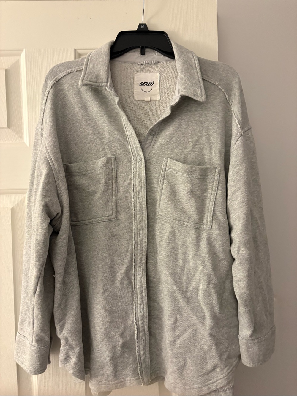 Aerie Heather Gray Long Sleeve Button-Front Shirt Jacket